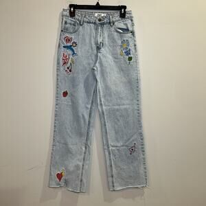 Tiger Mist Zavey Embroidered Denim Straight Leg‎ Women’s Jeans Size Small Boho